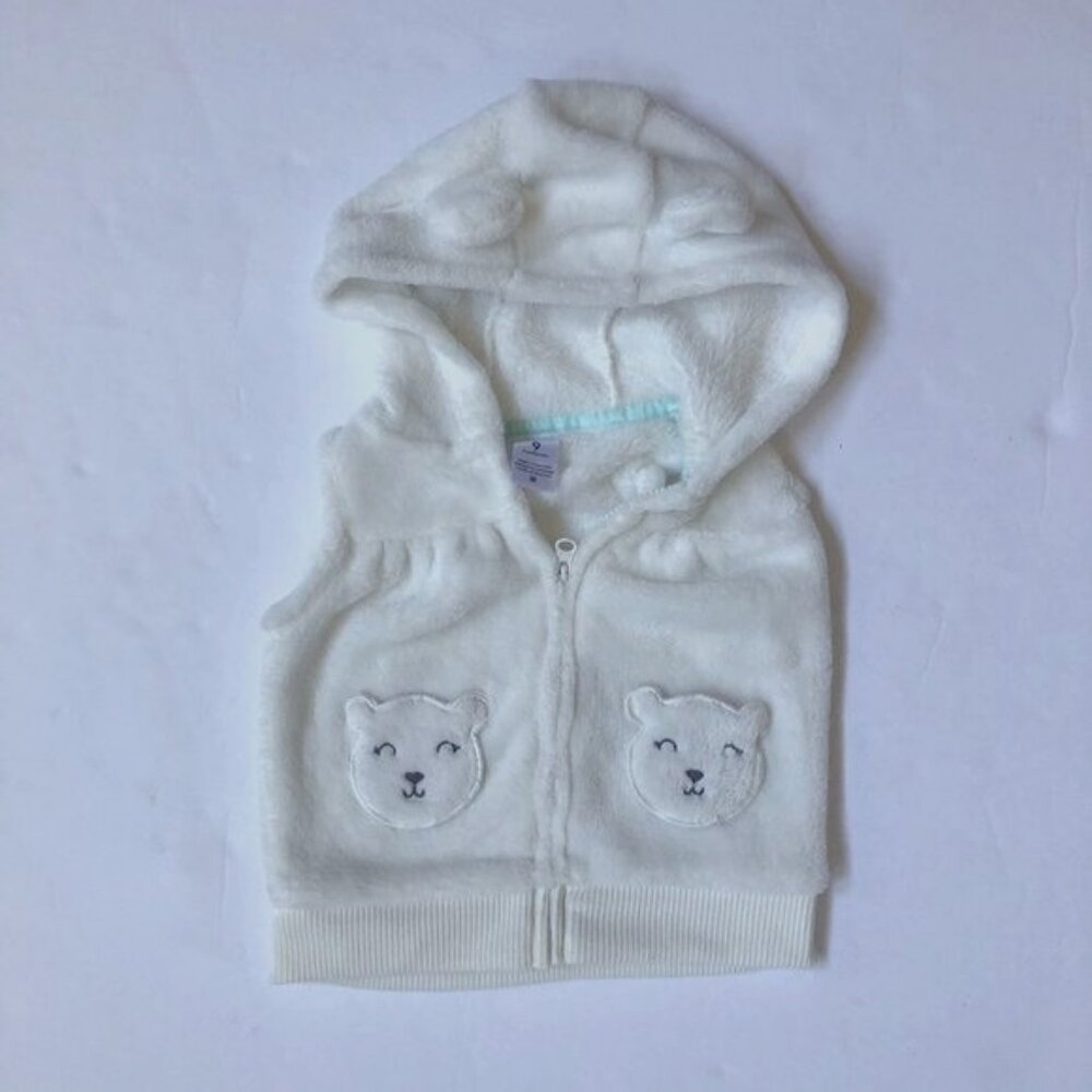 Carters Infant girls Off White Velour Hooded Bear Ear Girls Vest 9 M